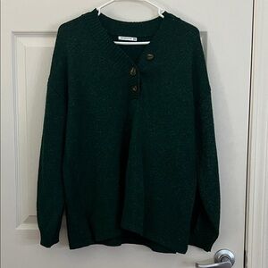 Staccato Women's Dark Green V-Neck Button-Front Sweater